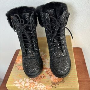 Very G Black Sparkle Combat Boots